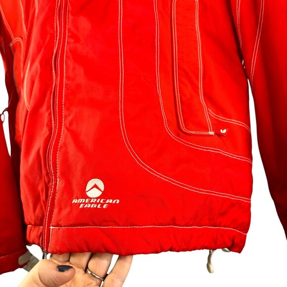 American Eagle Vintage y2k Jacket Coat medium Spell Out Log Puffer Ski Hooded - Picture 4 of 11